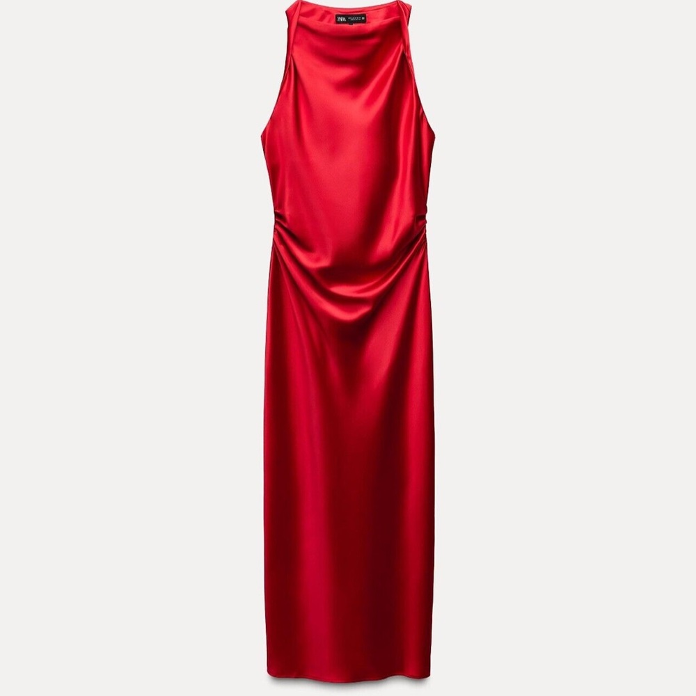 Zara Red Satin Midi Dress